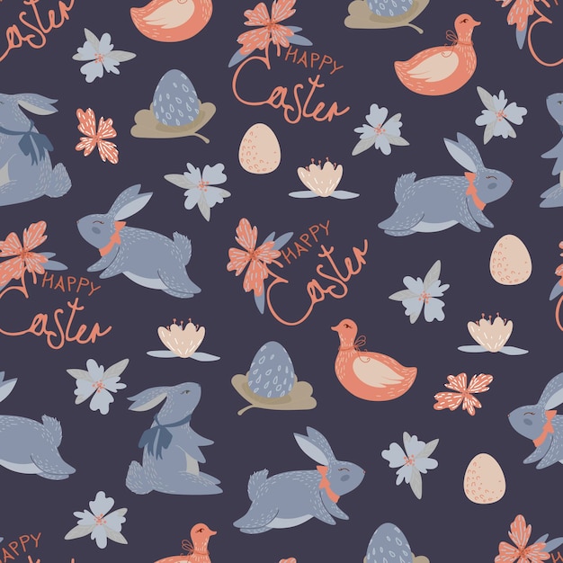 Padrão perfeito com diferentes ovos de Páscoa e coelho
