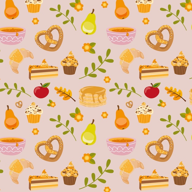 Padrão perfeito com doces Padaria e folhas