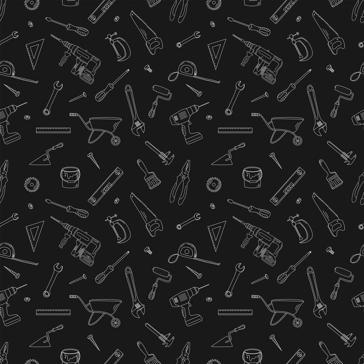 Padrão perfeito com elementos de construção Contorno ilustração vetorial em estilo doodle Ferramentas de construção