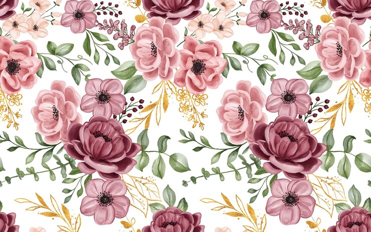 Vetor padrão perfeito com flor rosa marrom e deixa padrão de flor para fundo de papel de parede, têxtil