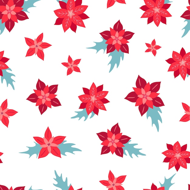 Padrão perfeito com flores de natal e folhas para fundos de papel de parede de impressões