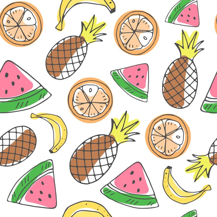 Vetor padrão perfeito com frutas de desenho animado