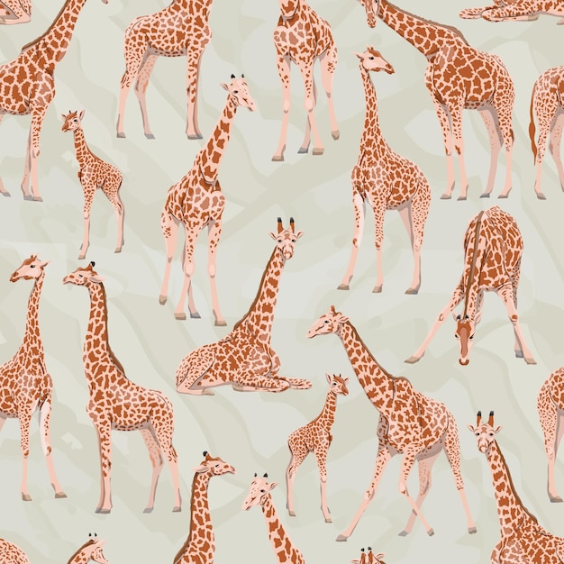 Padrão perfeito com girafas animais selvagens da áfrica padrão vetorial