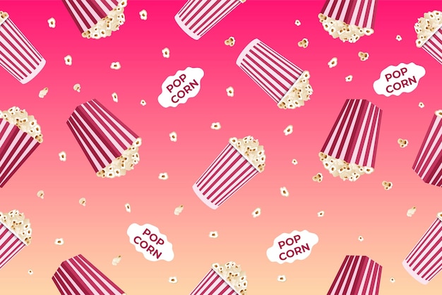 Padrão perfeito com grãos de pipoca de caixa de pipoca listrada Ilustração em vetor junk food de filme