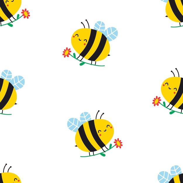 Padrão perfeito com ilustração vetorial de abelha fofa