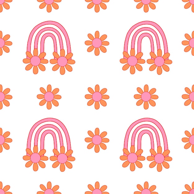 Padrão perfeito com ilustração vetorial de margarida e arco-íris papel de parede floral positivo bonito