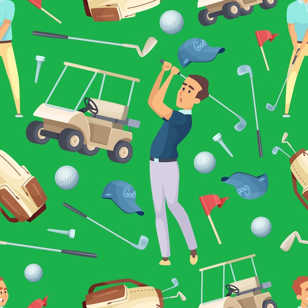 Vetor padrão perfeito com ilustrações esportivas no tema de golfe fundo com equipamento para jogador de golfe