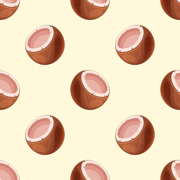 Vetor padrão perfeito com meio coco de desenho animado em fundo branco