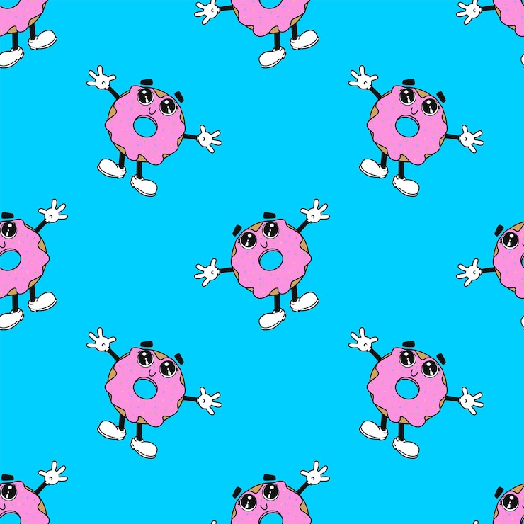 Vetor padrão perfeito com o donut de personagem mascote ilustração vetorial plana para impressão em camisetas e outros fins