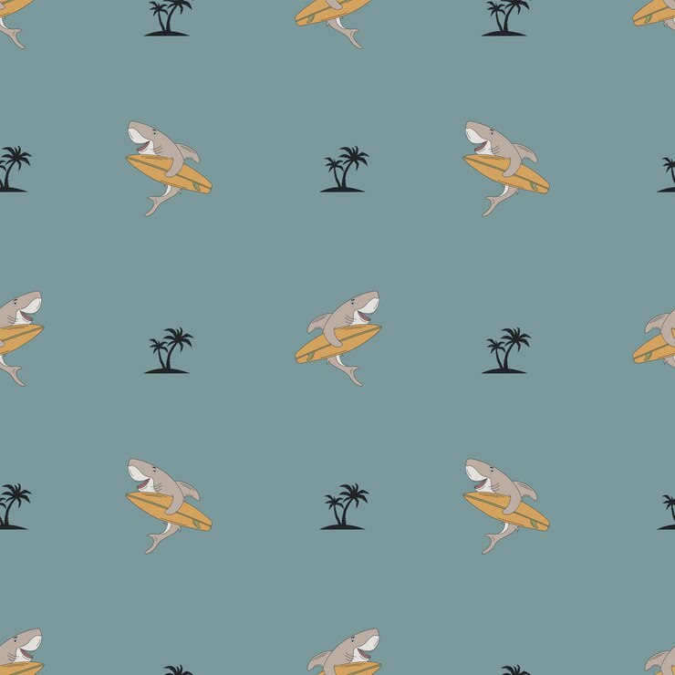 Padrão perfeito com pranchas de surf de tubarão e ondas no estilo doodle O conceito de surf Handdrawn