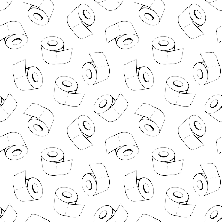 Vetor padrão perfeito com rolos de papel higiênico em uma ilustração vetorial de fundo branco
