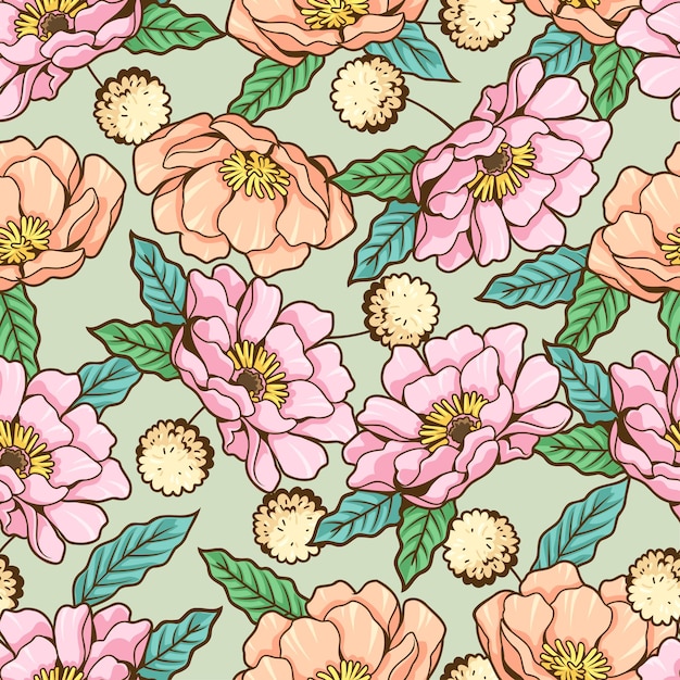 Padrão perfeito com rosas cor de rosa em ilustração vetorial de fundo azul