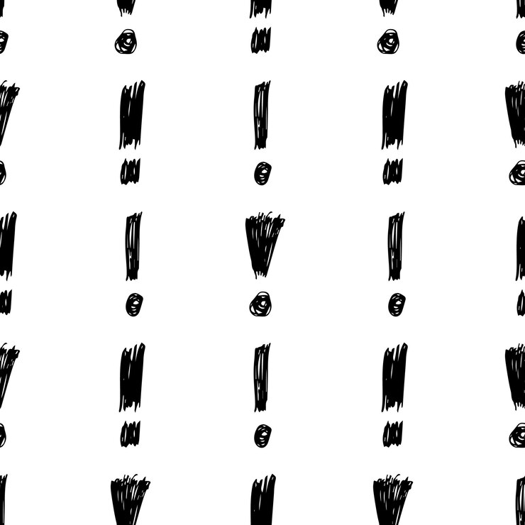 Vetor padrão perfeito com símbolo de ponto de exclamação desenhado à mão símbolo de ponto de exclamação de esboço preto sobre fundo branco ilustração vetorial