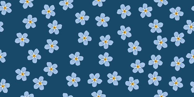 Vetor padrão perfeito com tema de flores azuis com fundo azul