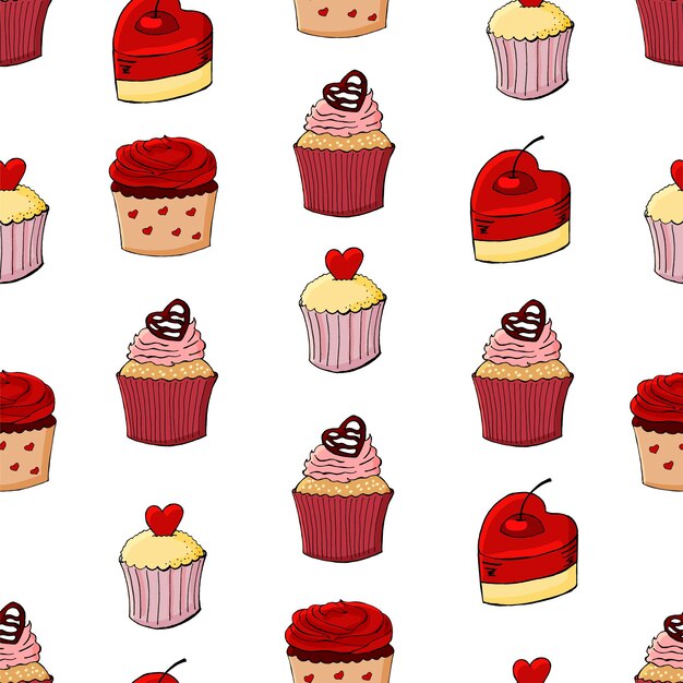 Padrão perfeito com xícaras de cupcakes com corações