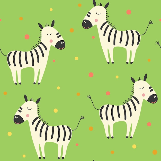 Padrão perfeito com zebras de desenho animado em um fundo verde