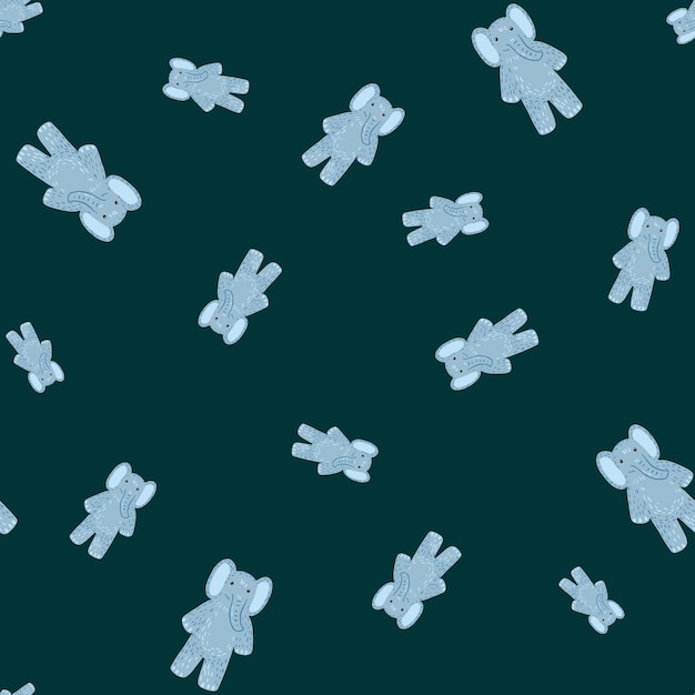 Padrão perfeito de brinquedo de elefante fofo brinquedos infantis engraçados no estilo doodle textura desenhada à mão para papel de parede de tecido título de impressão têxtil papel de embrulho ilustração vetorial