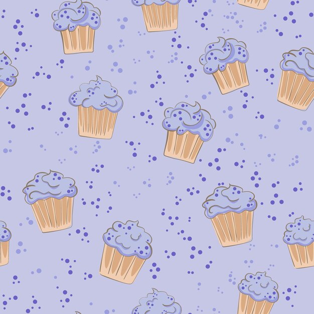 Padrão perfeito de cupcake cremoso com muffins desenhados à mão de desenho animado