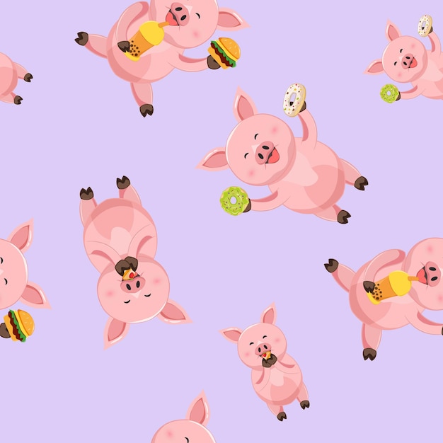 Padrão perfeito de desenho animado de porco fofo