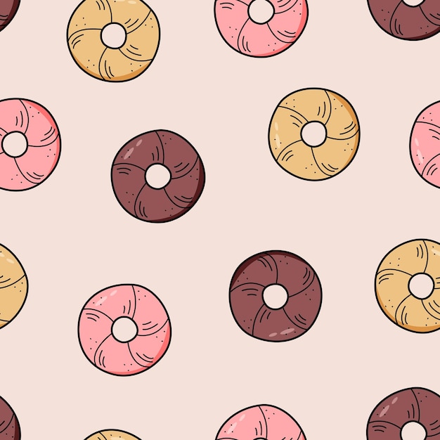 Padrão perfeito de donuts com fundo de ilustração vetorial de gelo papel de parede de cozimento de sobremesa