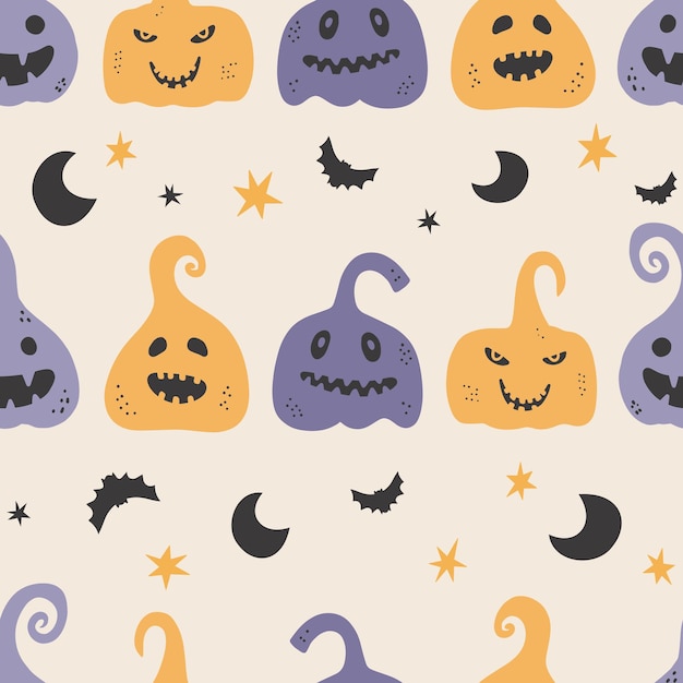 Padrão perfeito de férias com abóboras de personagens engraçados ilustração vetorial de halloween textura infantil criativa em estilo escandinavo ótimo para tecido têxtil