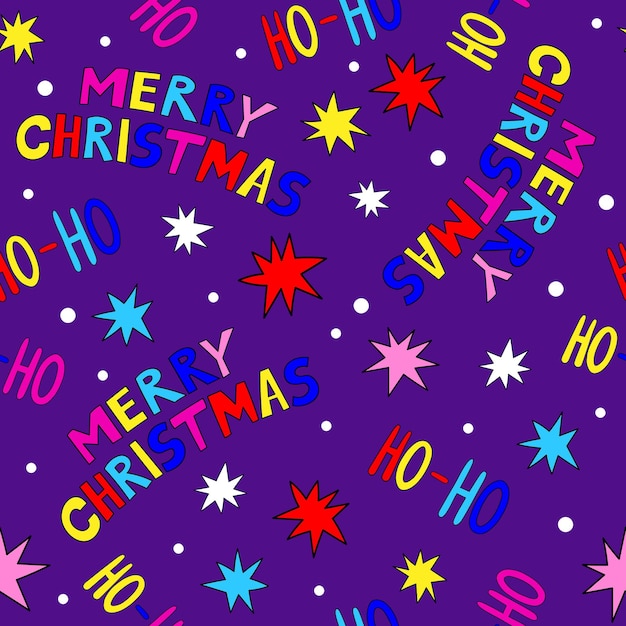 Vetor padrão perfeito de férias de natal com letras decorativas em fundo violeta
