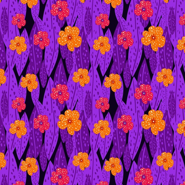 Padrão perfeito de flores brilhantes com fundo escuro de folhas abstratas