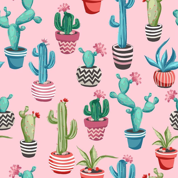 Padrão perfeito de flores de cactos