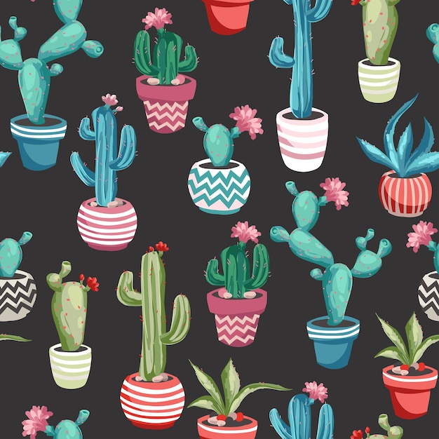 Padrão perfeito de flores de cactos