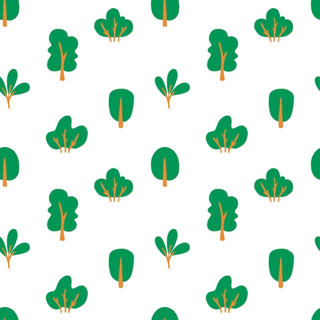 Padrão perfeito de floresta de verão com árvores e arbustos na cor verde ilustração vetorial