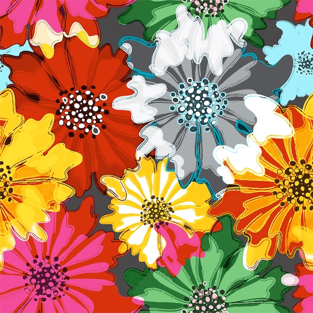 Padrão perfeito de ilustração vetorial de flores de primavera, design de impressão de tecido têxtil e digital