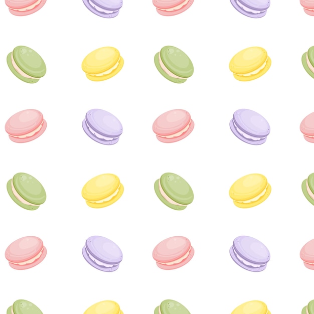 Padrão perfeito de macarons fofos, ilustração vetorial