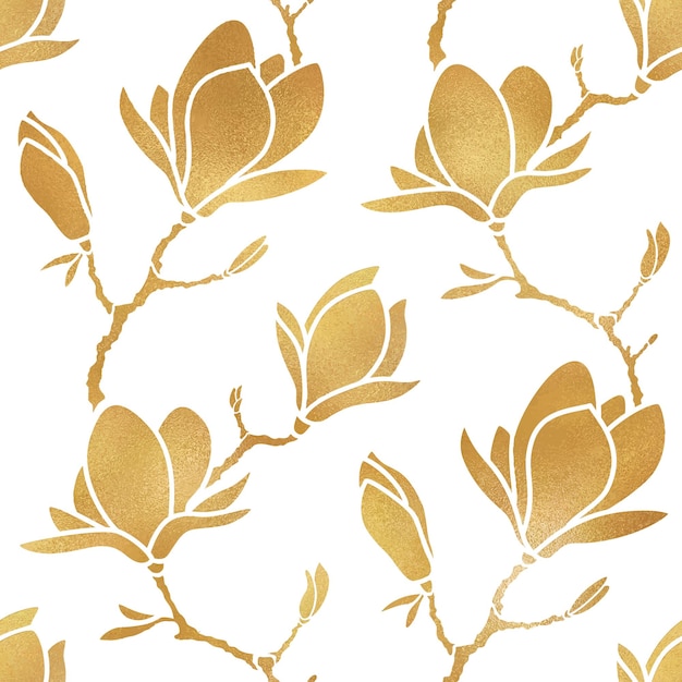 Padrão perfeito de magnólia florescente com textura de glitter dourado ornamento de flores naturais botânicas