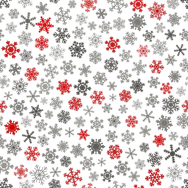 Padrão perfeito de Natal de flocos de neve vermelhos e cinza sobre fundo branco