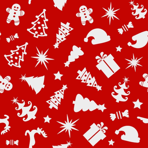 Padrão perfeito de Natal de ícones em fundo vermelho em estilo simples ilustração vetorial