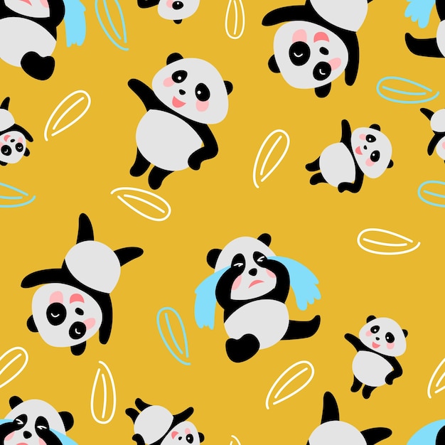 Padrão perfeito de panda na versão de desenho animado fofo