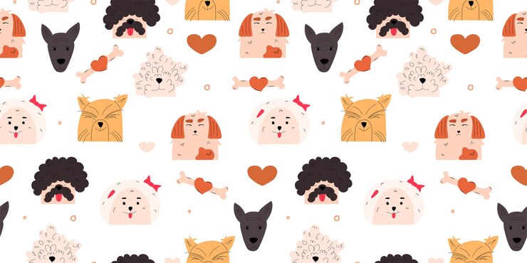 Vetor padrão perfeito de retrato de emoção de cachorro personagens de cachorro fofo ilustração vetorial em um estilo simples