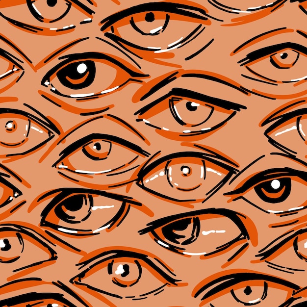 Padrão perfeito de vetor abstrato de olhos humanos Ornamento de esboços de olhos Design desenhado à mão em estilo retrô