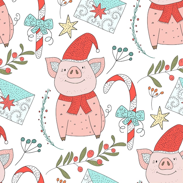 Padrão perfeito de vetor de natal com ilustrações detalhadas de férias