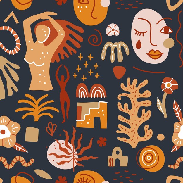 Padrão perfeito na moda com formas abstratas e silhuetas de pessoas Matisse