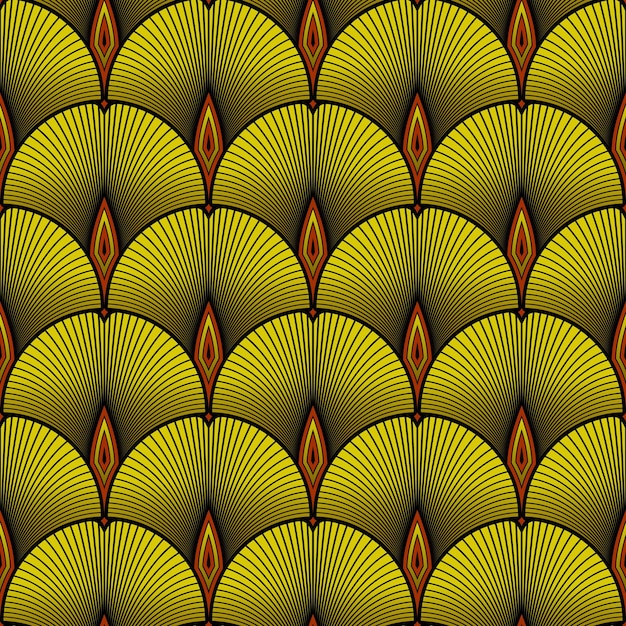 Vetor padrão preto abstrato sem emenda com folhas de ginkgo amarelas estilizadas em vetor