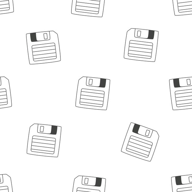 Padrão preto e branco no estilo de disquete dos anos 90 fundo vetorial em estilo doodle
