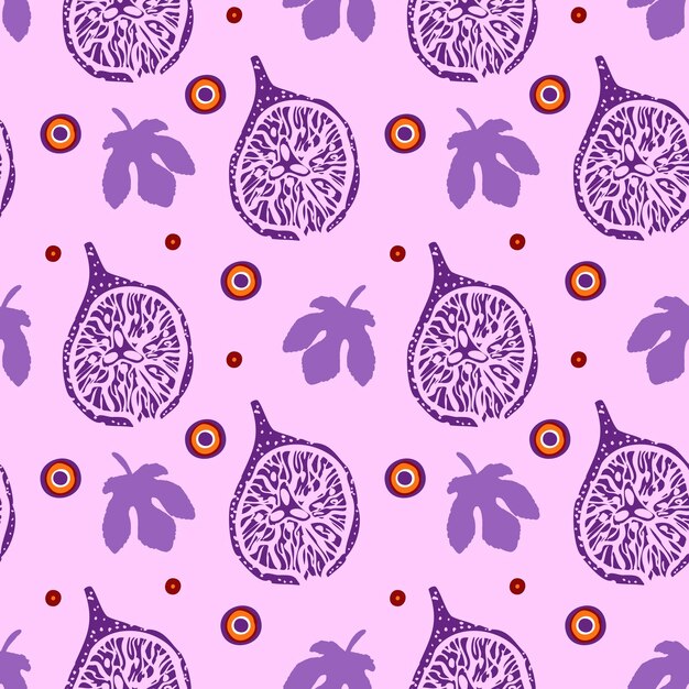 Vetor padrão roxo com folhas de figo de frutas de figo