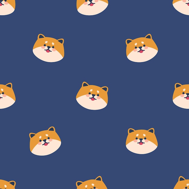 Padrão Sem Costura Apresenta Adorável Shiba Inu Cão Com Pêlo Castanho E Branco Orelhas Pontudas Olhos Escuros E Nariz Preto Grande Design de Azulejo Divertido e Charmoso com Ilustração Vetorial de Desenhos Animados de Animais de Estimação Kawaii