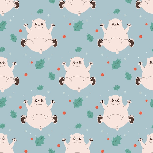 Padrão sem costura bonito polar branco urso polar inverno natal vetor ilustração