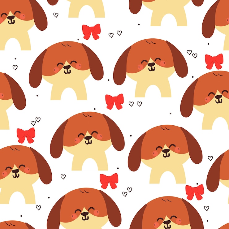 Vetor padrão sem costura cachorro de desenho animado bonito sorrindo felizmente padrão animal para fundo de papel de parede