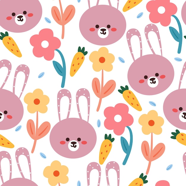 padrão sem costura coelho de desenho animado e flor papel de parede animal fofo para papel de embrulho de presente têxtil