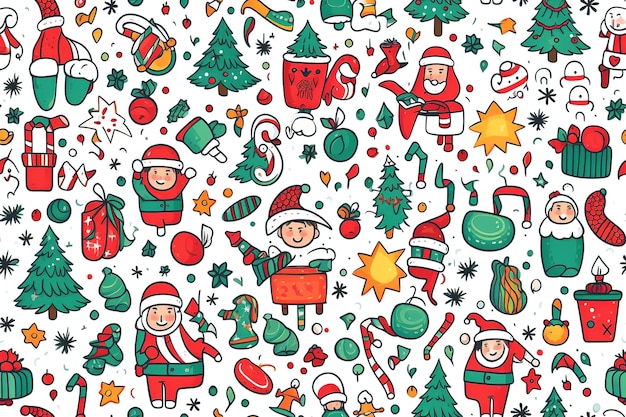 Vetor padrão sem costura colorido de natal com árvore e bolas fundo infinito vibrante moderno