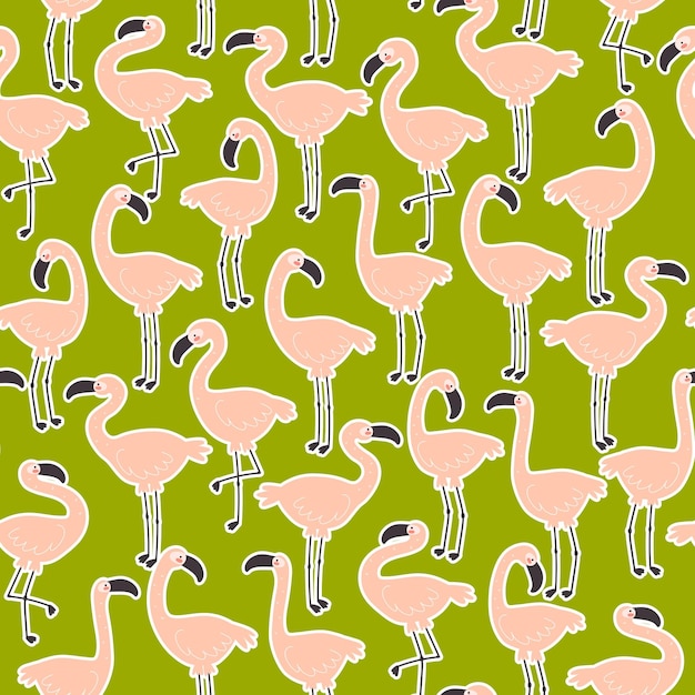 Padrão sem costura com bonitos flamingos de desenho animado