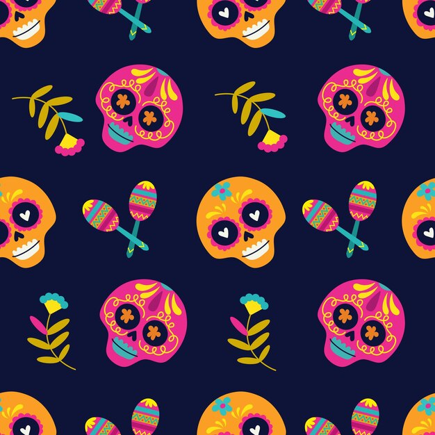 Padrão sem costura com cactus e crânio Padrão Cinco de Mayo repetindo fundo Vector illustrar